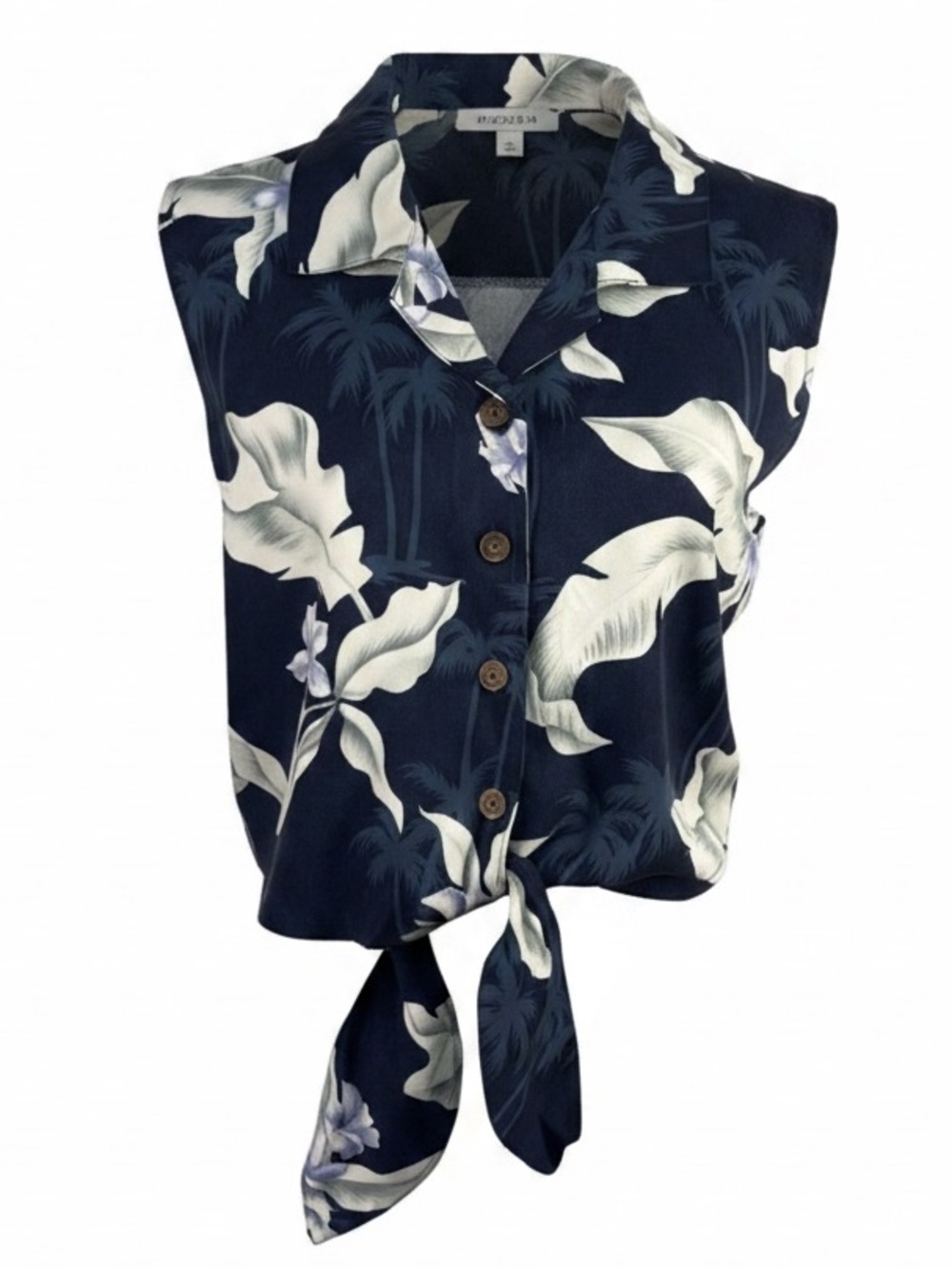 Havannah Jacks Vintage Blue Floral Sleeveless Tie Front Top Womens Size XL